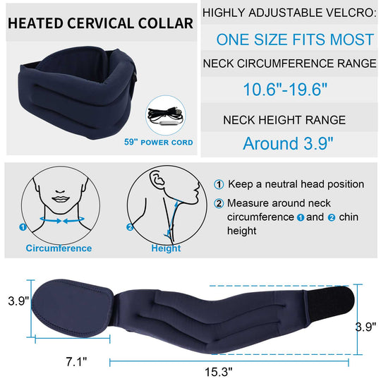 HONGJING Heated Neck Support Brace | Foam Cervical Collar (Blue)