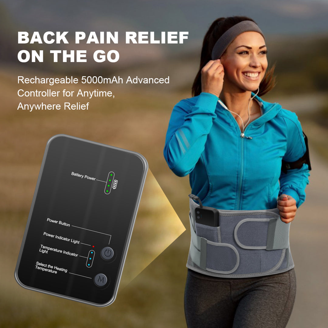 HONGJING Heated Compression Back Belt for Lower Back Pain Relief | 5000mAh Controller Rechargeable