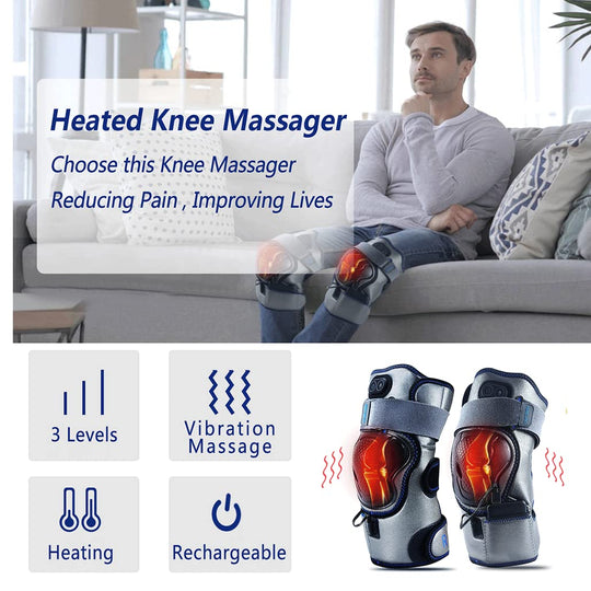 Heated Knee Massager - Cordless Vibrating Knee Pad Wrap (1 Pair)