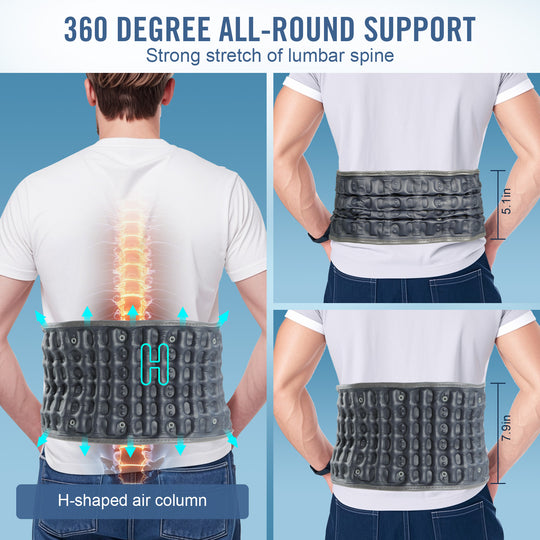 Decompression Back Belt with Electric Pump for Lower Back Pain Relief, Inflatable Back Brace Lumbar Support for Men Women, Medium Size Fits 29-49 Waist-Blue