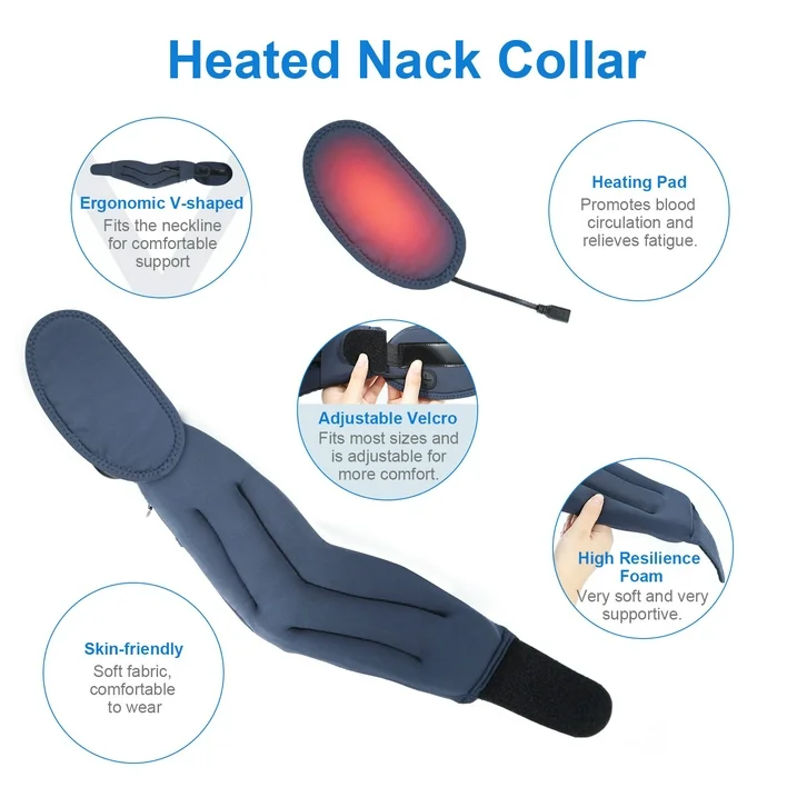 Heated Neck Brace, HONGJING Soft Cervical Collar with Heating for Pain Relief - Adjustable Neck Collar Stabilizes Spine for Sleeping and Spinal Pressure Relief
