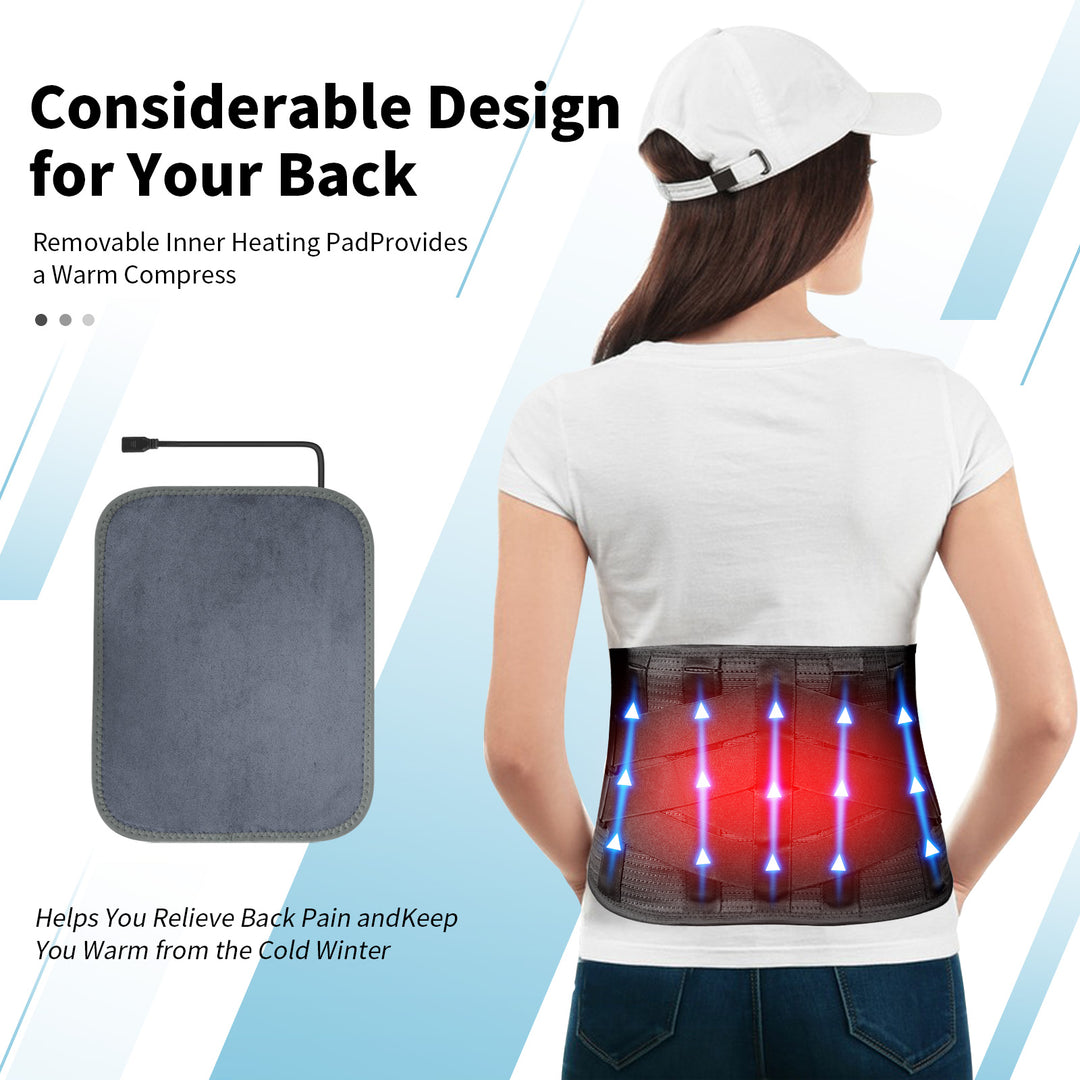 HONGJING Heated Back Brace for Lower Back Pain Relief | Rechargeable Battery Operated