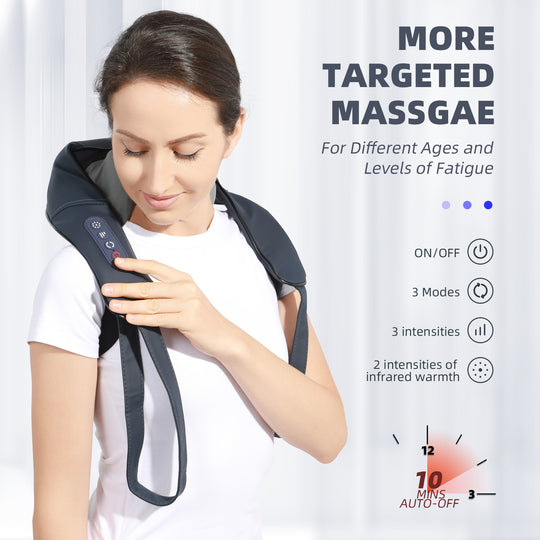 HONGJING Neck and Shoulder Massager with Infrared, Shiatsu Back Massager for Pain Relief, Cordless Electric Deep Tissue 4D Kneading Massager for Neck, Shoulder, Leg, Back Muscle Tension Release