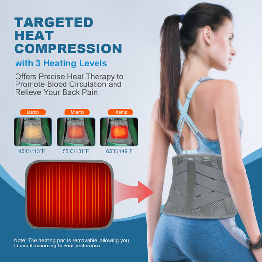 HONGJING Heated Compression Back Belt for Lower Back Pain Relief | 5000mAh Controller Rechargeable