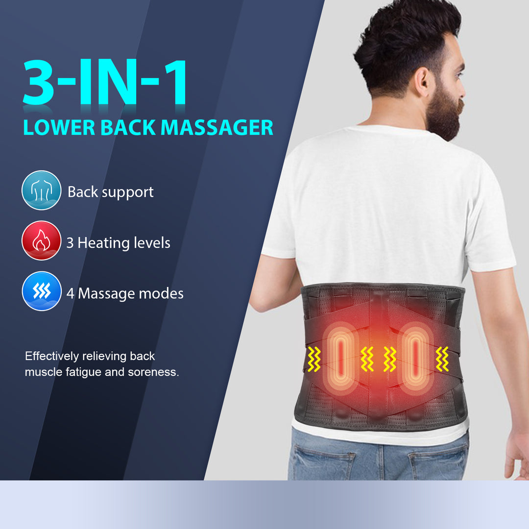 Heated Back Massager Brace for Lower Back Pain Relief, Cordless Back Vibration Massage Belt with 3 Heating Modes and 4 Massage Modes for Sciatica and Scoliosis