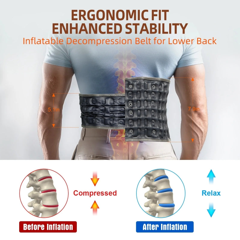 HONGJING Red Light Heating & Massage Decompression Belt for Lower Back Pain - Inflatable Back Brace Belt with Electric Pump for Men Women, One Size Fits 29-49 Waist