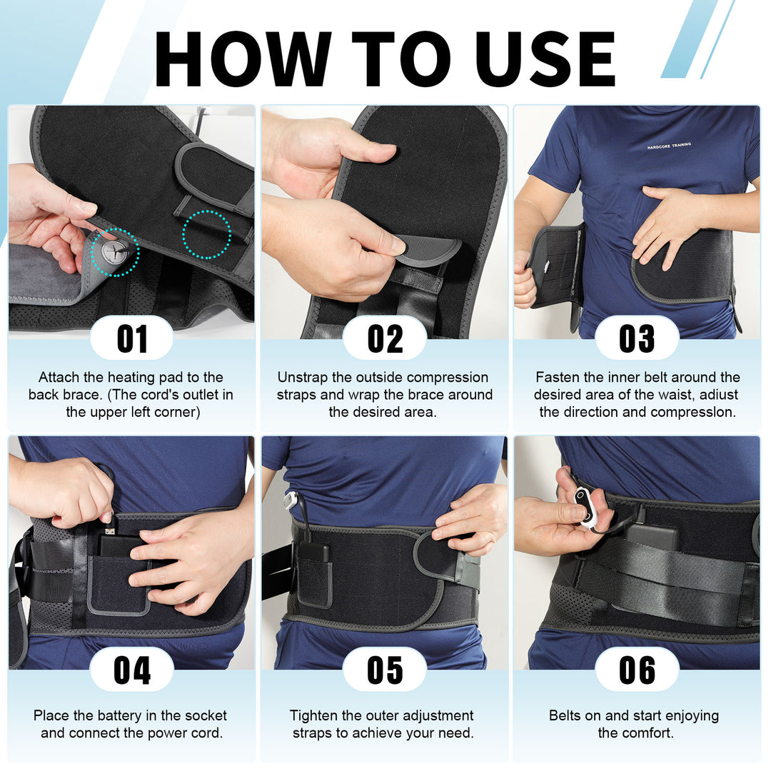 HONGJING Heated Back Brace for Lower Back Pain Relief | Rechargeable Battery Operated