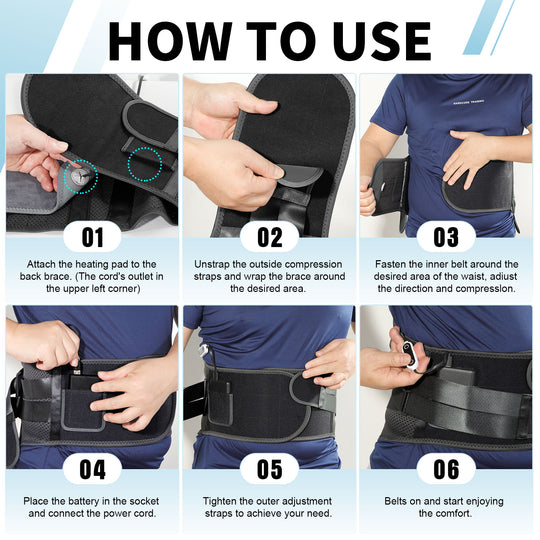 HONGJING Heated Back Brace for Lower Back Pain Relief | Rechargeable Battery Operated