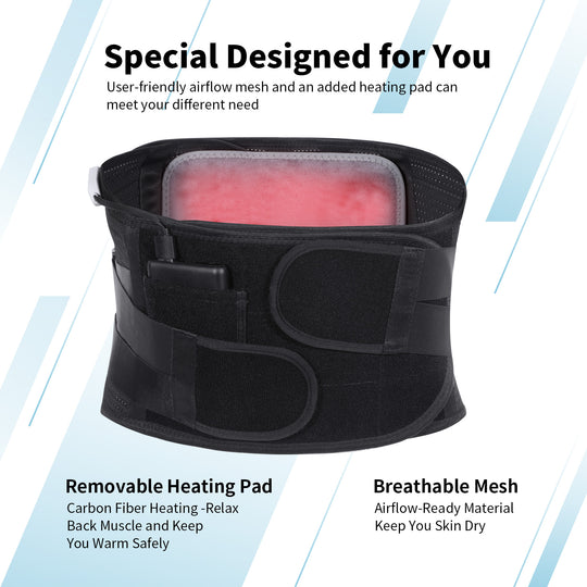 HONGJING Heated Back Brace for Lower Back Pain Relief | Rechargeable Battery Operated