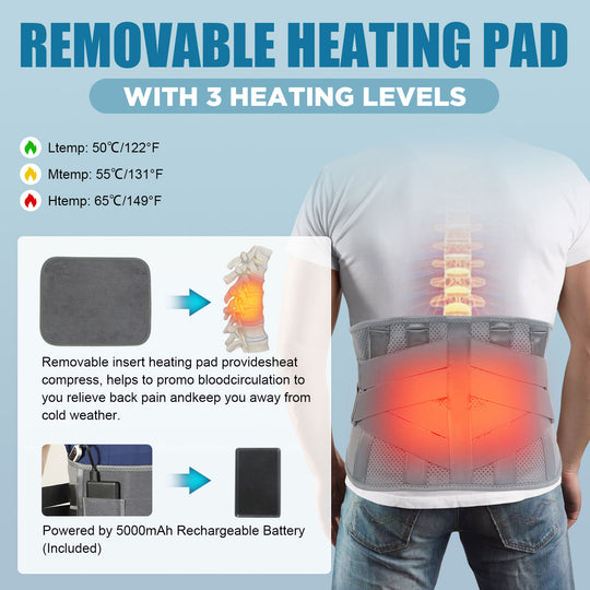 Heated Back Brace for Lower Back Pain Relief, HONGJING Compression Back Brace with Heating Pad (L)