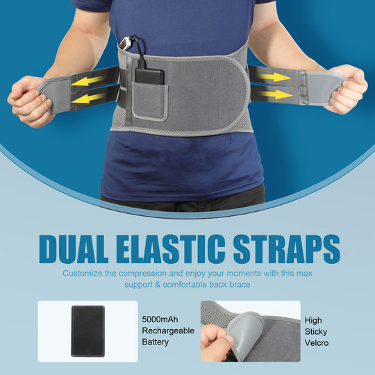 Heated Back Brace for Lower Back Pain Relief, HONGJING Compression Back Brace with Heating Pad (L)