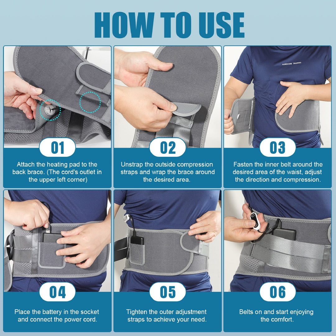 HONGJING Back Support Brace with Heating for Lower Back Pain Relief, Heated Lumbar Compression Belt Built-in 7 Metal Stays 5000mAh Rechargeable Battery, for Herniated Disc & Scoliosis Pain Relief