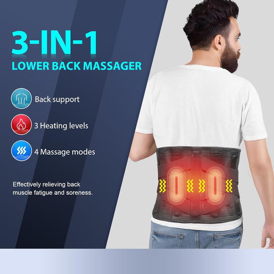 Heated Back Massager Brace for Lower Back Pain Relief, Cordless Back Vibration Massage Belt with 3 Heating Modes and 4 Massage Modes for Sciatica and Scoliosis-L