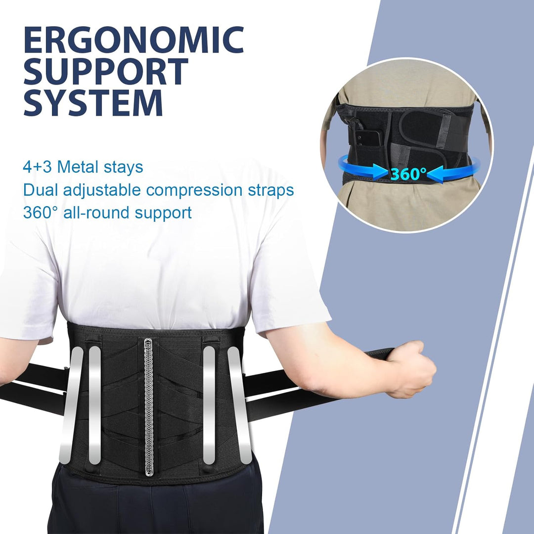 Heated Back Massager Brace for Lower Back Pain Relief, Cordless Back Vibration Massage Belt with 3 Heating Modes and 4 Massage Modes for Sciatica and Scoliosis-L
