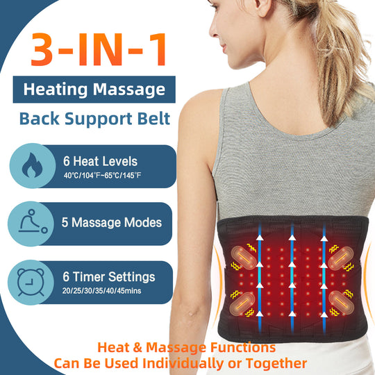 Red Light Therapy Massage Back Brace with Heat for Lower Back Pain Relief, Cordless Back Support Massager Belt Rechargeable for Pain from Herniated Disc, Scoliosis, Sciatica