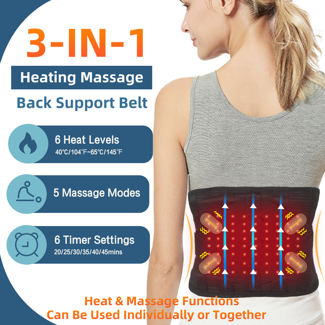 Red Light Therapy Massage Back Brace with Heat for Lower Back Pain Relief, Cordless Back Support Massager Belt Rechargeable for Pain from Herniated Disc, Scoliosis, Sciatica-L
