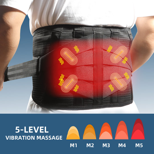 Red Light Therapy Massage Back Brace with Heat for Lower Back Pain Relief, Cordless Back Support Massager Belt Rechargeable for Pain from Herniated Disc, Scoliosis, Sciatica-L