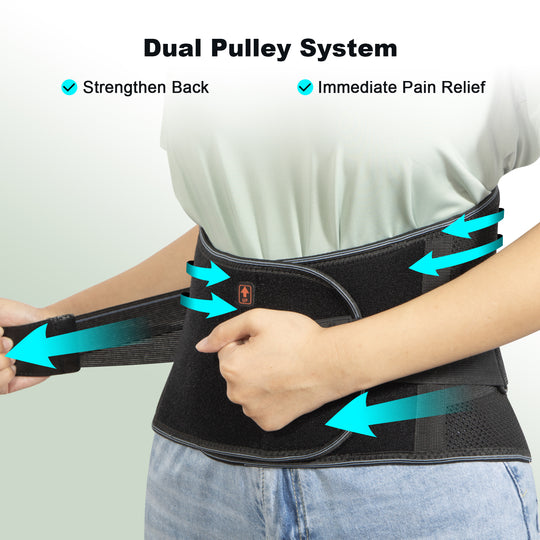 Back Brace for Lower Back Pain Relief – Ergonomic Lumbar Support Belt with Bionic Spine Design, 7 Stays, Dual Compression Straps, Breathable for Men & Women-L