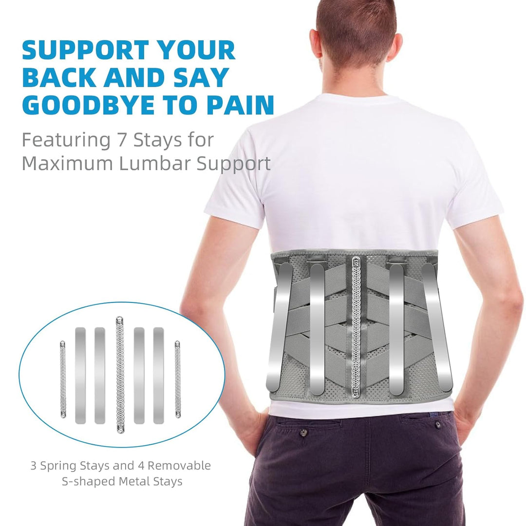 HONGJING Back Brace for Lower Back Pain Relief with 7 Stays, Lumbar Support Belt with Breathable Mesh for Heavy Lifting and Sciatica Pain Relief (M)