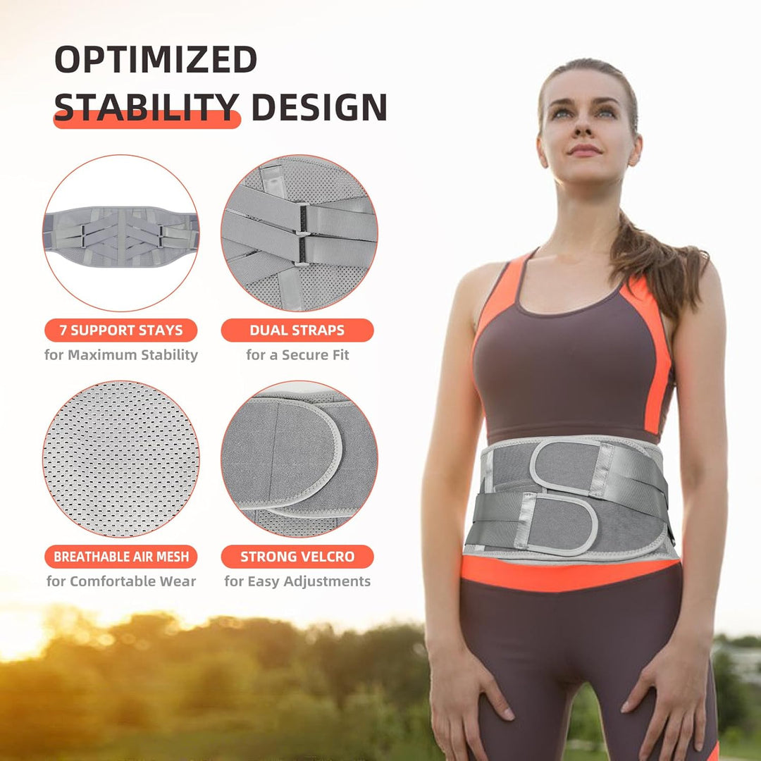 HONGJING Back Brace for Lower Back Pain Relief with 7 Stays, Lumbar Support Belt with Breathable Mesh for Heavy Lifting and Sciatica Pain Relief (M)