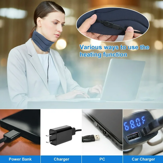 Heated Neck Brace, HONGJING Soft Cervical Collar with Heating for Pain Relief - Adjustable Neck Collar Stabilizes Spine for Sleeping and Spinal Pressure Relief