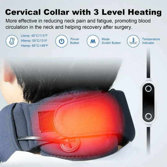 Heated Neck Brace, HONGJING Soft Cervical Collar with Heating for Pain Relief - Adjustable Neck Collar Stabilizes Spine for Sleeping and Spinal Pressure Relief