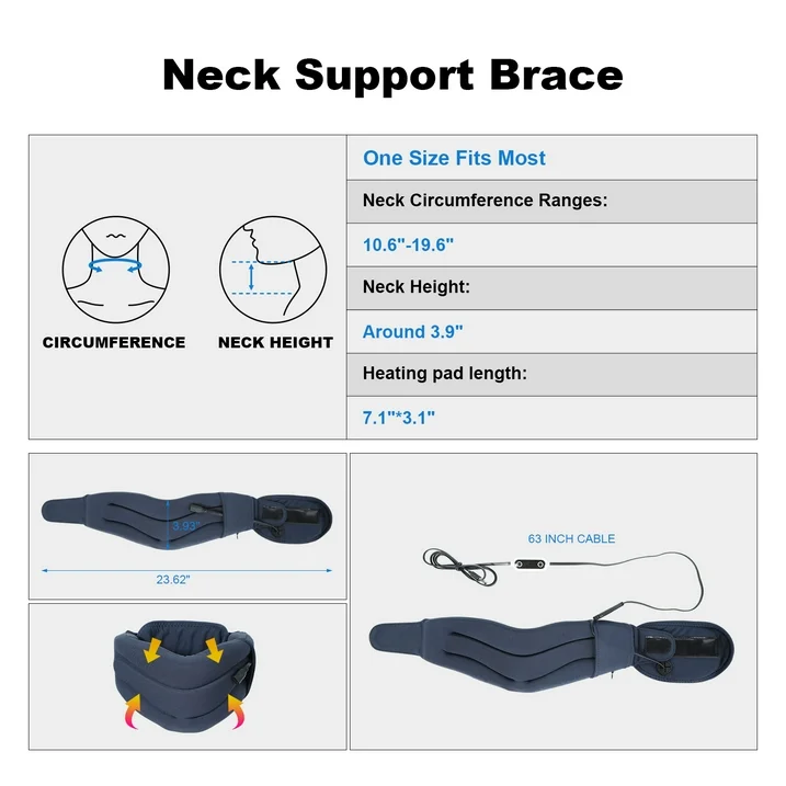 Heated Neck Brace, HONGJING Soft Cervical Collar with Heating for Pain Relief - Adjustable Neck Collar Stabilizes Spine for Sleeping and Spinal Pressure Relief