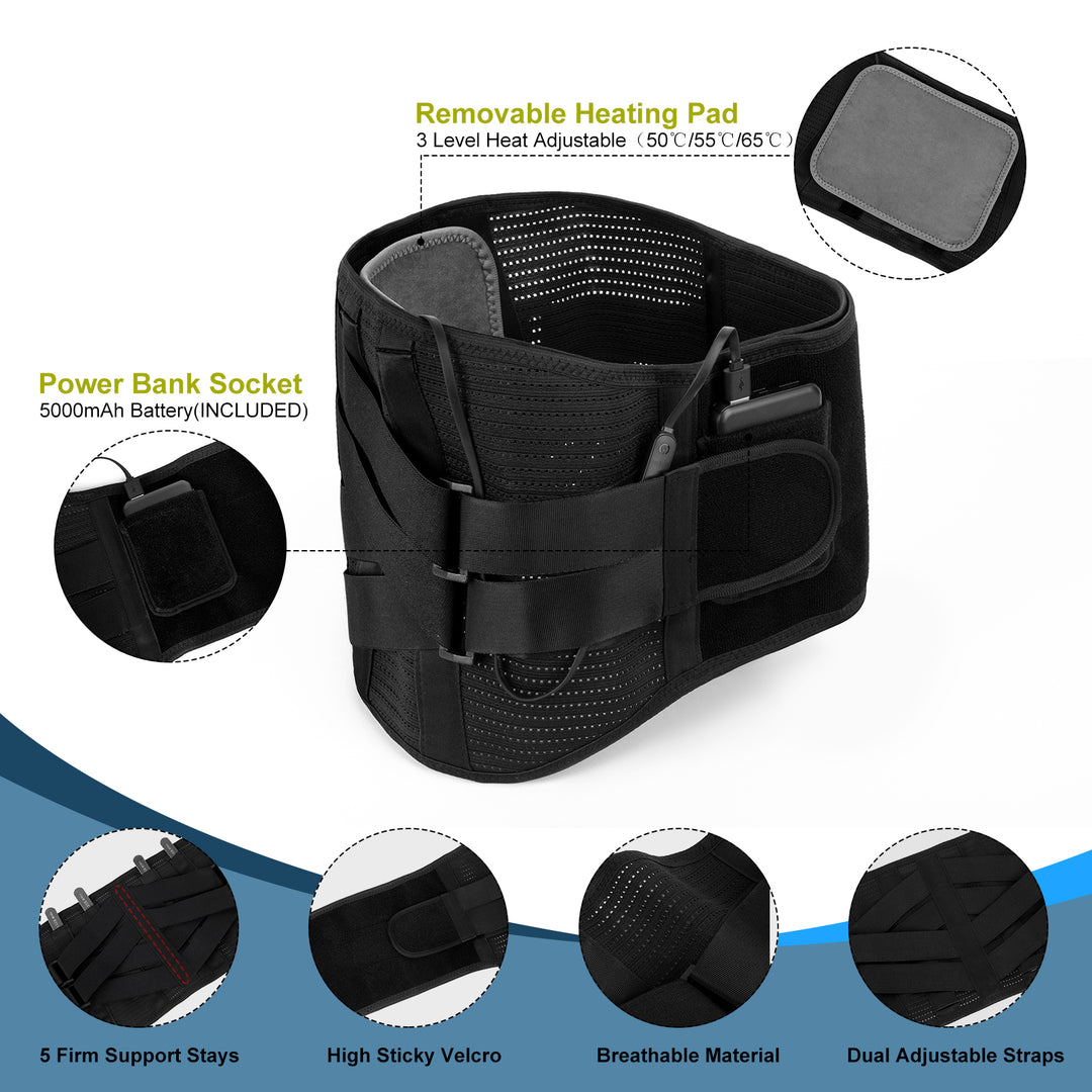 HONGJING Heated Back Brace for Pain Relief | Adjustable Heating Belt